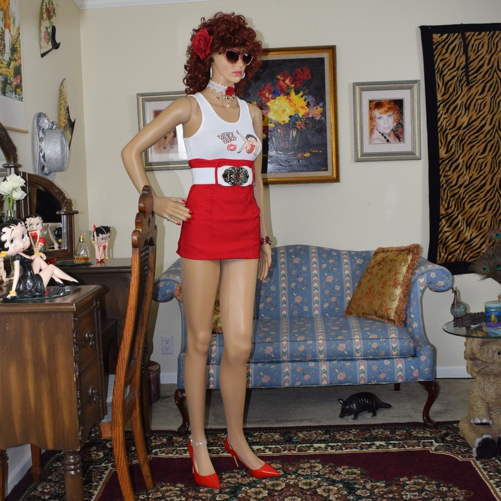 RED PENCIL SKIRT BETTY BOOP TOP RED HEELS SEXY